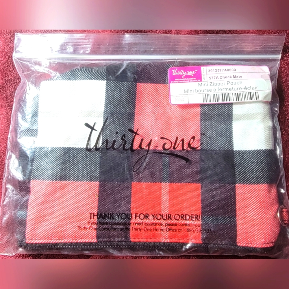 Thirty-one 31 Mini Zipper Pouch Check Mate NEW RETIRED